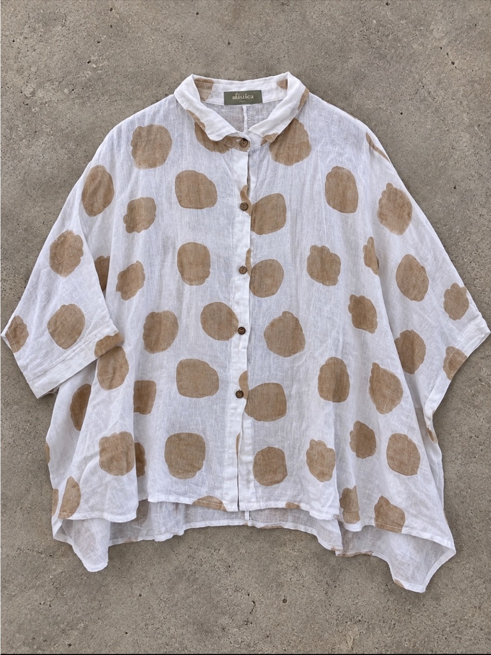 Mistica Italy 100% Linen Oversized Polka Dot Blouse Woman L/XL Langenlook Artsy